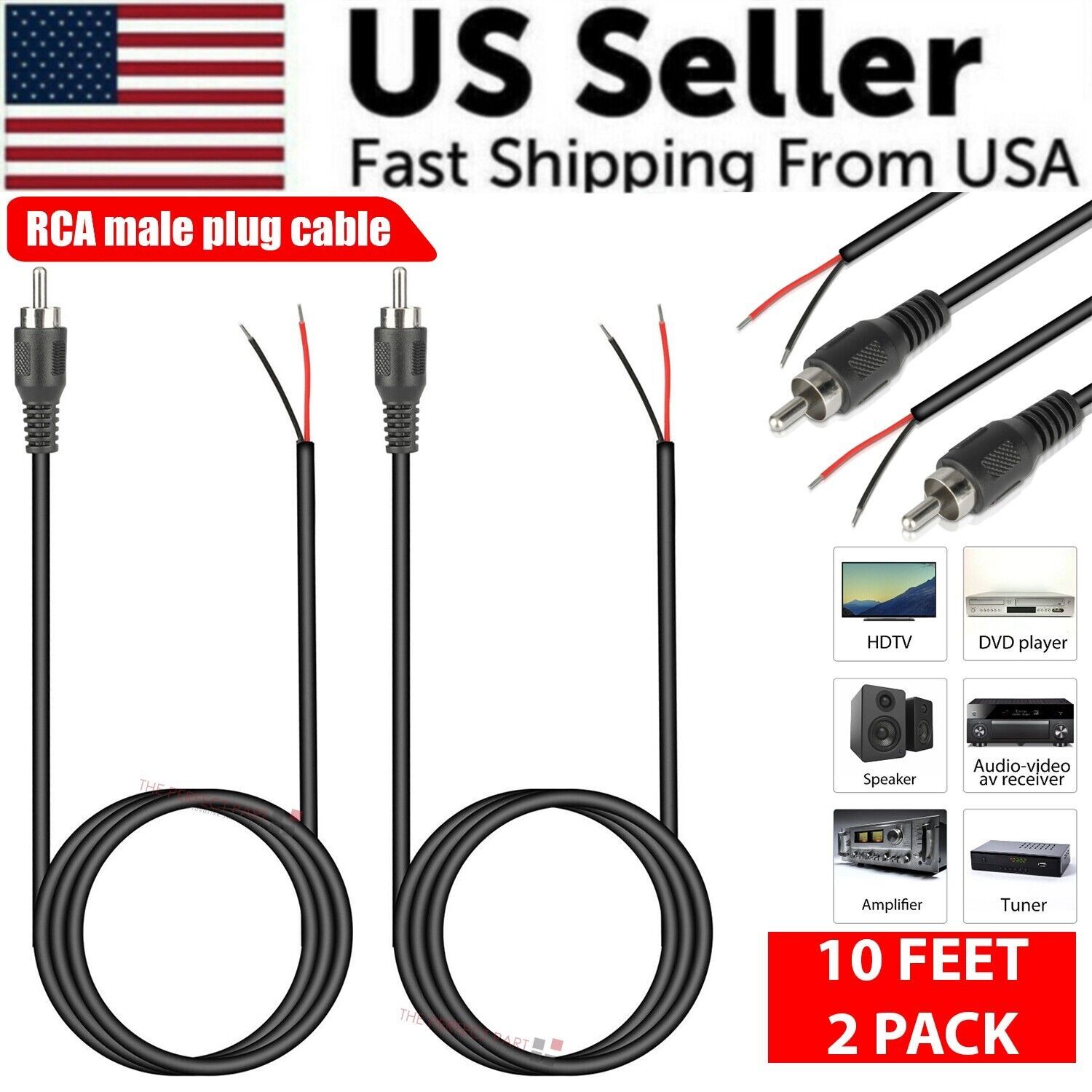 Home Cinema Ampli - 2-Pack 10ft RCA Male Plug To