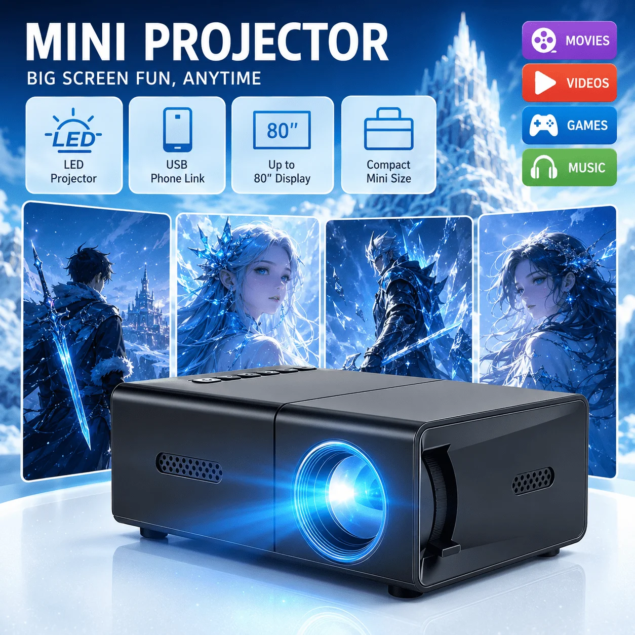 Mini portable projector, compa - Home Cinema Gaming ulasan dan harga
